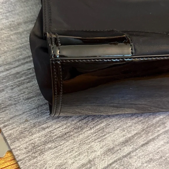 Tory Burch Mini Ella Black Patent Leather Trim Tote - Picture 9 of 11
